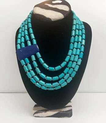 CHICO'S  Necklace Faux Turquoise Beads W/ Large Blue Bead Accent Asymmetrical - Image 1 of 4