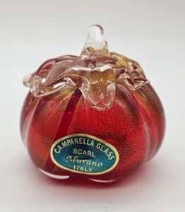 Murano Campanella Glass SCARL Italy Red Gold Fleck Pumpkin Apple Paperweight - Picture 1 of 6