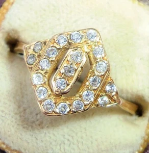 Antiker Art Deco Ring 18 kt Gold geometrischer pastellfarbener Stein, Größe N - Bild 1 von 12