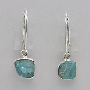 Pendientes APATITA Azul Corte Crudo Natural Corte Áspero - PLATA ESTERLINA 925 #901-Je - Imagen 1 de 9