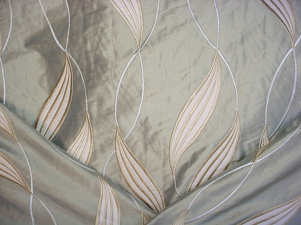 6-1/2Y Scalamandre ZS 00013554 Channing Embroidered Silk Leaf Upholstery Fabric - Image 1 of 4
