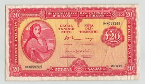 IRELAND 20 Pounds 1976, P-67c, Lady Lavery - Central Bank, 94x059269, Circ. B1 - Picture 1 of 2