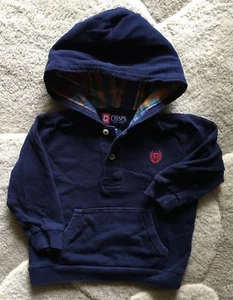 Baby Boy's ls hooded tee, Chaps, size 24M, navy with plaid hood lining - Picture 1 of 2