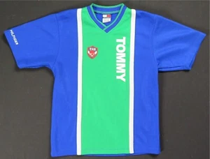 Rare Vintage TOMMY HILFIGER TH Lion Patch Spell Out Mesh Cycling Jersey 90s SZ L - Picture 1 of 4