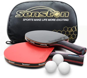 Set of 2 Table Tennis Rackets with Carry Case - Professional Ping Pong Paddles - Picture 1 of 8