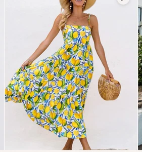 Kenny Flowers The Positano Women's Maxi Dress Size (M) Resort Lemon Print - Picture 1 of 12