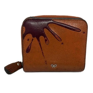 Auth Anya Hindmarch - Brown Purple Leather Bifold Wallet - Picture 1 of 6