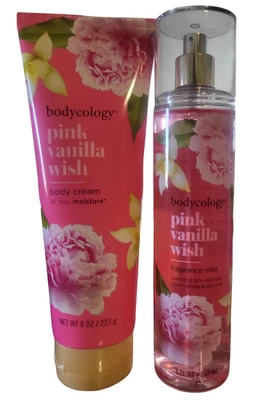 2PC Bodycology Pink Vanilla Wish CREAM 8oz Pink Vanilla Wish Fragrance MIST 8oz - Image 1 of 2