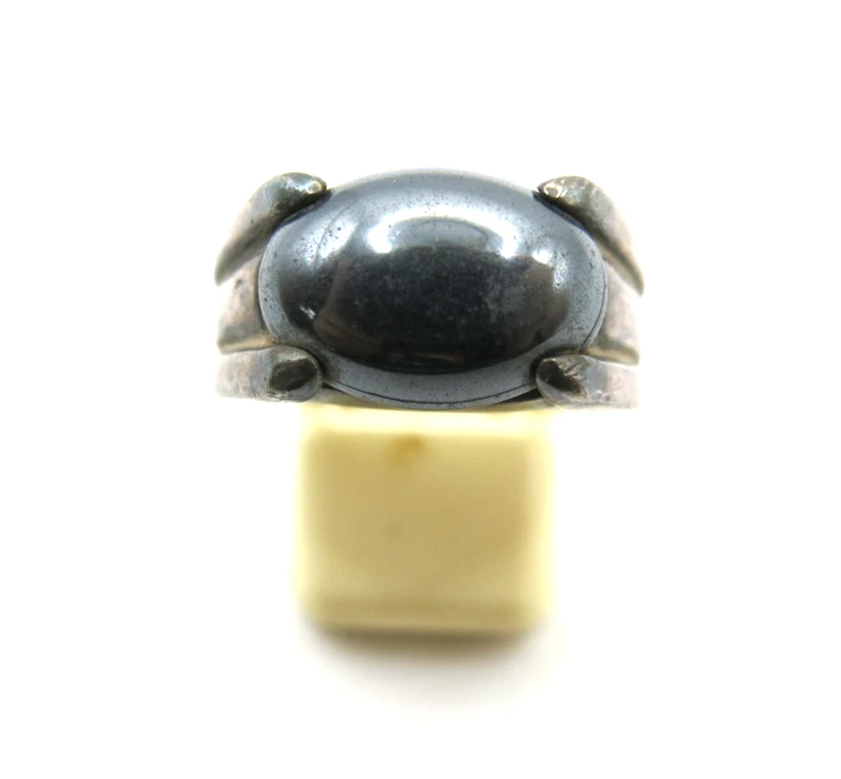 Anel masculino vintage banhado a prata hematita – Pedra preta exclusiva, tamanho 7,5 - Imagem 1 de 4
