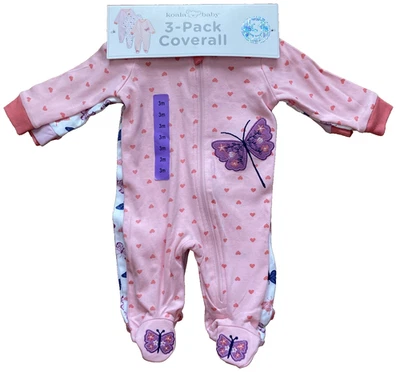 Koala Baby 3-Pack Baby Girl Coveralls   set Butterfly & Heart 3-M/100% Cotton - Image 1 of 4