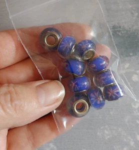 vintage loose beads qty 10 Pandora Murano charm style w metal blue pink flower - Picture 1 of 4