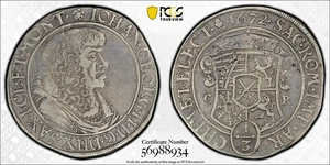 1672-CR German States SAXONY-ALBERTINE 1/3 Thaler Silver Coin PCGS XF-40 - Picture 1 of 5