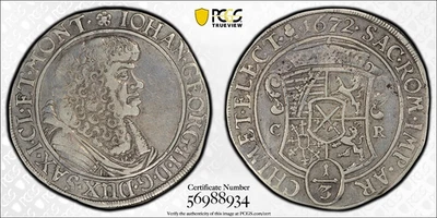 1672-CR German States SAXONY-ALBERTINE 1/3 Thaler Silver Coin PCGS XF-40 - Image 1 of 4