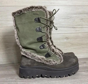 Skechers 45708 Women's 10 Frolic Winter Suede Green Brown Faux Fur Lace Up Boots - Picture 1 of 24