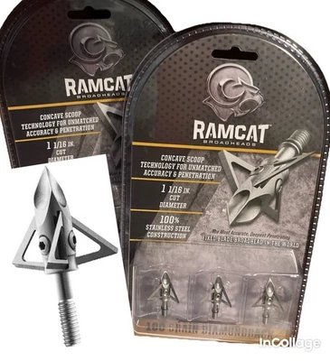 RAMCAT Diamondback Fixed Blade Broadheads 6 piece (2 Packs 0f 3) 100 Grain