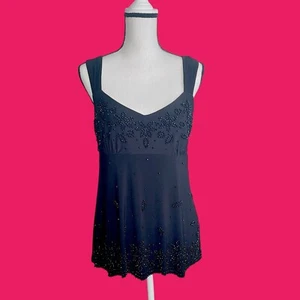 Kleid Scheunentop schwarz Perlen Blumen ärmelloses Shirt breite Träger leicht - Bild 1 von 7