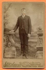 Negaunee MI, Portrait of a Young Man, by Steckbaure, circa 1890s Backstamp - Picture 1 of 3