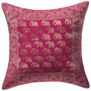 Preeti Home Pink And Gold Cushion Cover Brocade Silk 16x16 Inch 40x40 cm 2 pcs - Picture 1 of 6