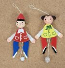 Vintage Sevi 2pc Pull String Wooden Pinocchio & Friend Marionette Puppet Italy