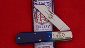 Great Eastern #86 Navy Blue Sawcut Bone Boomtown Barlow Knife 863125 SS GEC - Picture 1 of 7