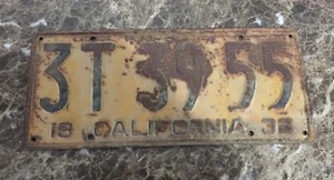 Original 1932 Yellow California License Plate Black Letters & Numbers 3T3955 - Picture 1 of 2