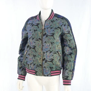 Pimkie Bomber Jacket Floral Jacquard Multicolour Zip Metal Thread Size M EUR 40 - Picture 1 of 16