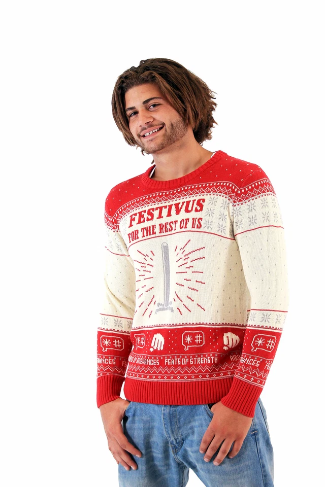 Seinfeld Festivus The Rest Of Us Pole Adult Cream Ugly Christmas Cosplay Sweater - Image 1 of 4