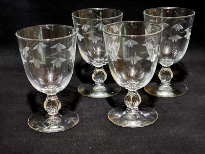 Vintage Libbey Glass FAIRFAX Footed Water Goblet ETCHED FLORAL VINE - Set Of 4 - Image 1 of 4