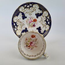 Antique 19th Century Cup And Saucer Cobalt Decoration Painted With Flowers #3