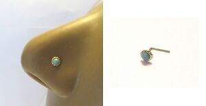 10K Yellow Gold Turquoise Wrapped Ornate Nose Stud L Shape Pin 22 gauge 22g