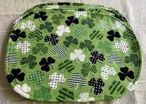 St. Patrick’s Day Shamrocks Set 4 Oval Placemats Washable Black White Polka Dots - Picture 1 of 4