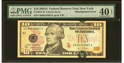 2004 A $10 FRN Error Treasury Seal Misaligned PMG XF 40 EPQ - Image 1 of 2