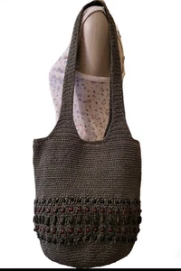 Gehäkelte Handarbeit Damen Salbeigrün Beuteltasche Eimer Schultertasche mit Perlen Boho  - Bild 1 von 9