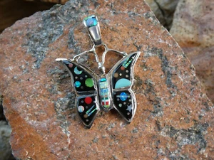 Gorgeous Space Butterfly Sterling Silver 925 Gemstone Micro Inlay Pendant AO72 - Picture 1 of 9
