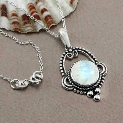 Fantastico Pietra Lunare Arcobaleno Gemma 925 Argento Sterling Fatto a Mano - Immagine 1 di 4