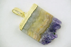 ABER Gold galvanisierter Amethyst Geode Scheibe Anhänger mit GP Kette 0524R - Bild 1 von 3