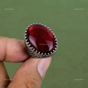 Valentines Deal Natural Red Fire Labradorite Statement Ring 925 Sterling Silver - Picture 1 of 6