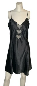 VTG Erika Taylor Babydoll 90s Y2K Black Slip Dress Satin Nightgown Heart Small - Picture 1 of 6