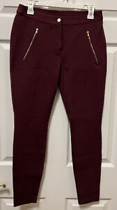 Maison Jules Women's Zip Up Leggings Red Wine Size 6 Rayon Nylon Spandex Pockets