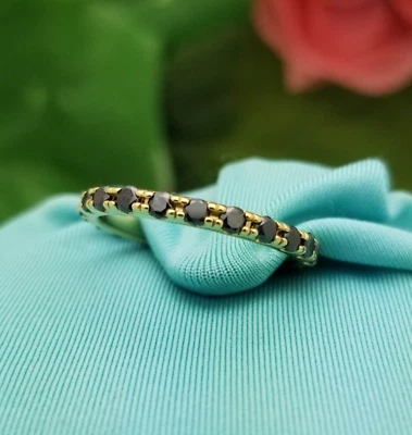 Banda Apilable Eternidad Diamante Negro 14K - Oro Amarillo - 22 Diamantes Brasil - De Colección Foto 1 de 4