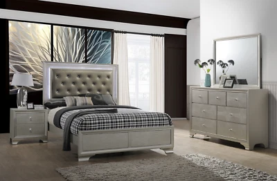 NEW LED Light Champagne Gold 4PC Queen King Twin Full Modern Bedroom Set B/D/M/N - Image 1 of 4