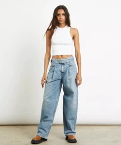 Agolde Belted Baggy Pleat Front Jeans in Outlander Organic Cotton Made USA Sz 25 - Picture 1 of 12