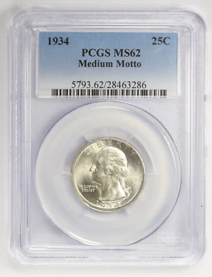 1934 Washington Quarter Medium Motto 25C PCGS MS62 - Image 1 of 4