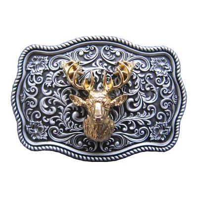PIRATE OUTFITTERS Edles Buckle mit Hirsch, Jäger, Tracht, Jagd, 24 ct. Gold, Gürtelschnalle
