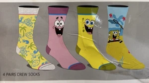 4 Pairs SPONGEBOB SQUAREPANTS Crew Socks Adult Men FAST SHIP! - Picture 1 of 3