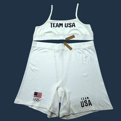 SKIMS Soft Lounge Bralette + Boxer Conjunto Curto Team EUA Branco 4X - Imagem 1 de 4