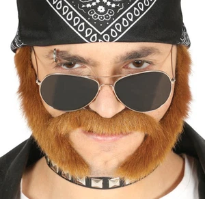 Biker Mutton Chops Ginger Sideburns & Moustache Halloween Accessory Fancy Dress - Picture 1 of 1