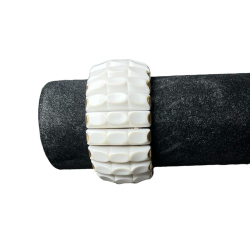 OFF WHITE Bracciale largo vintage anni 70 espansione bianco thermoset panna