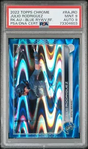 2022 Topps Chrome Blue Ray Wave Refractor Julio Rodriguez Rookie AUTO /150 PSA 9 - Bild 1 von 2