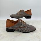 British Style Womens Oxford Shoe 8.5 Plaid Mixed Material Low Block Heel Lace-Up